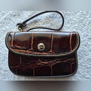 DOONEY & BOURKE Alligator Crocodile Print Rich Brown Embossed Leather Wristlet
